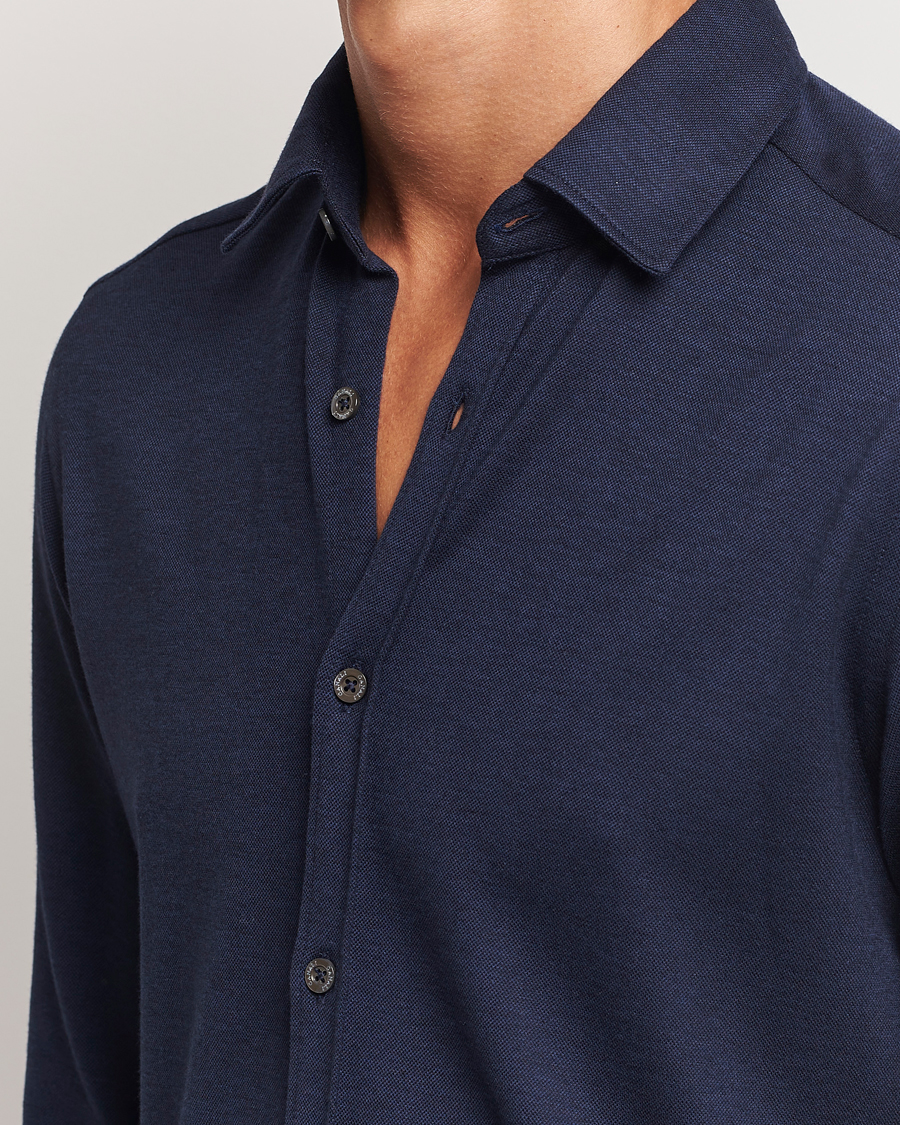 Herre | Skjorter | Canali | Slim Fit Stretch Piquet Shirt Navy