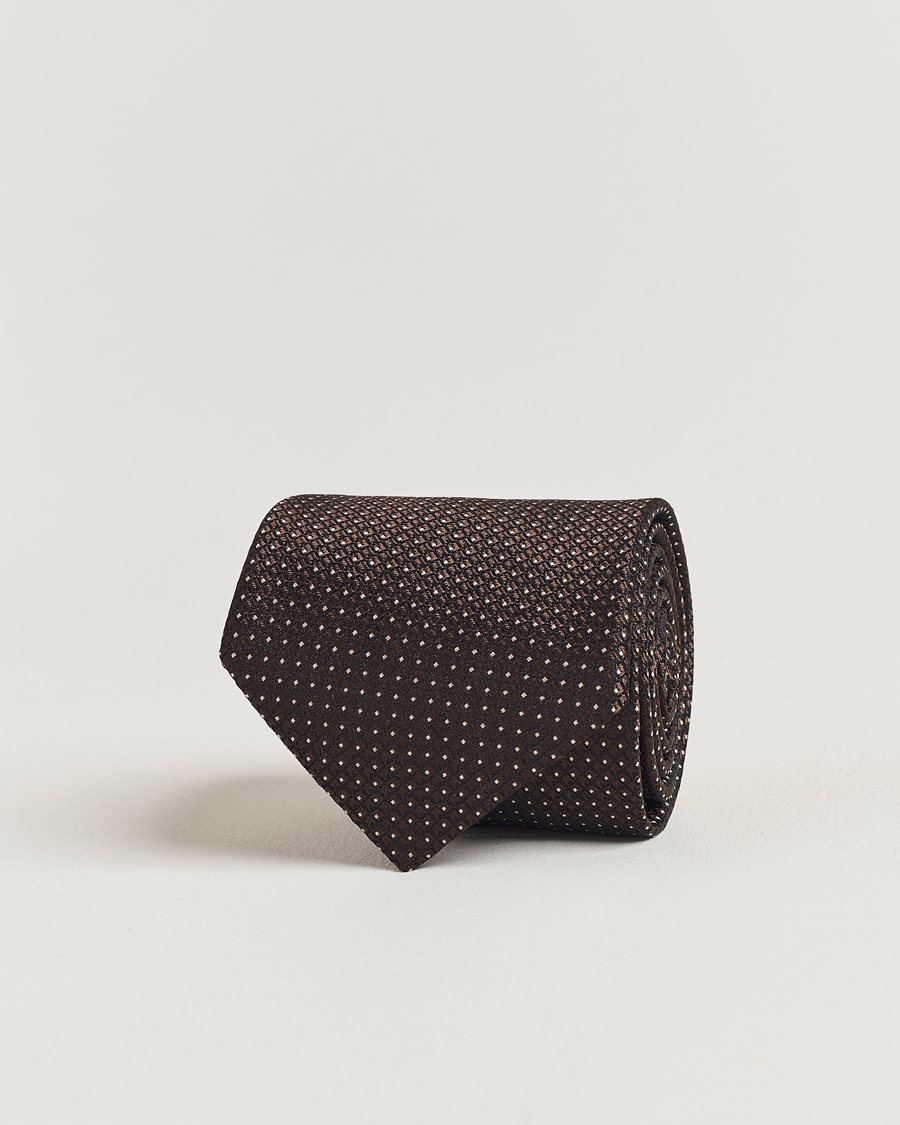 Herre | Canali Micro Dot Silk Tie Brown | Canali | Micro Dot Silk Tie Brown
