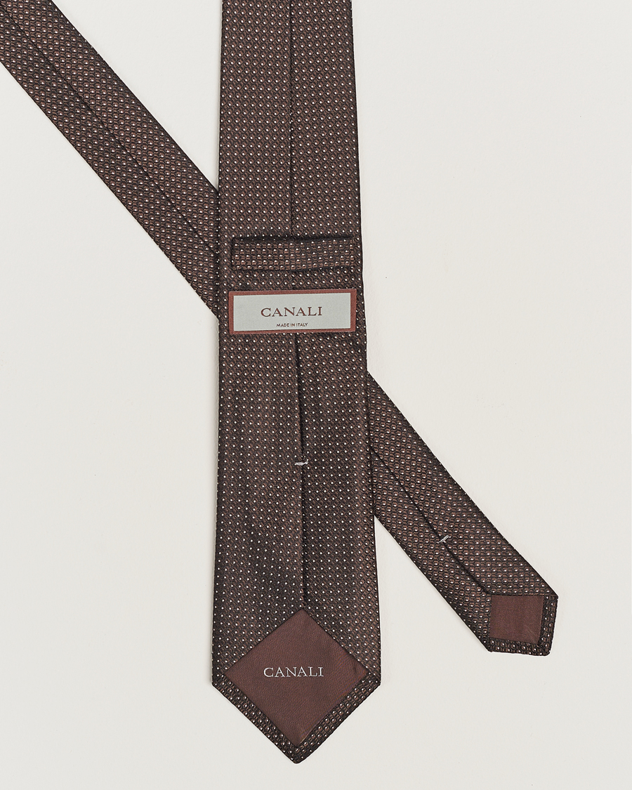 Herre | Canali Micro Dot Silk Tie Brown | Canali | Micro Dot Silk Tie Brown