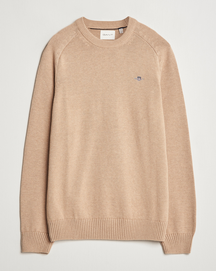 Herre | Gensere | GANT | Casual Cotton Saddle C-neck Khaki Melange