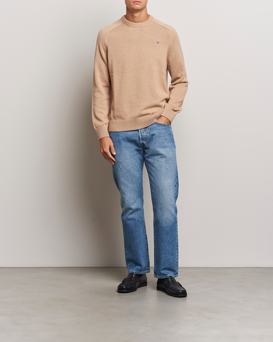 Herre | Gensere | GANT | Casual Cotton Saddle C-neck Khaki Melange