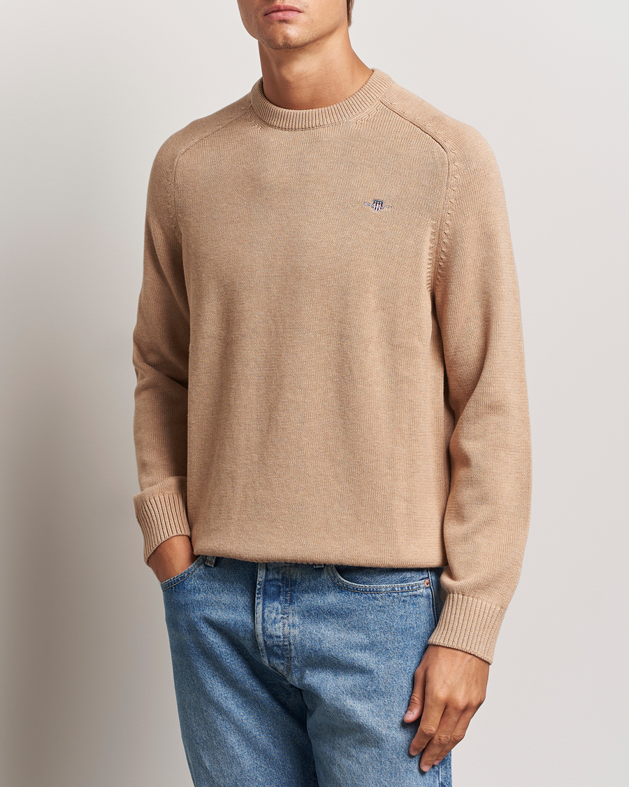 Herre | Gensere | GANT | Casual Cotton Saddle C-neck Khaki Melange