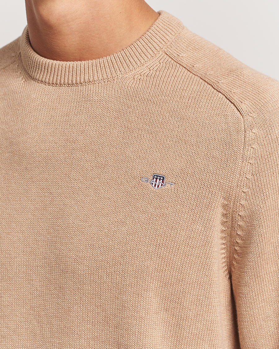 Herre | Gensere | GANT | Casual Cotton Saddle C-neck Khaki Melange