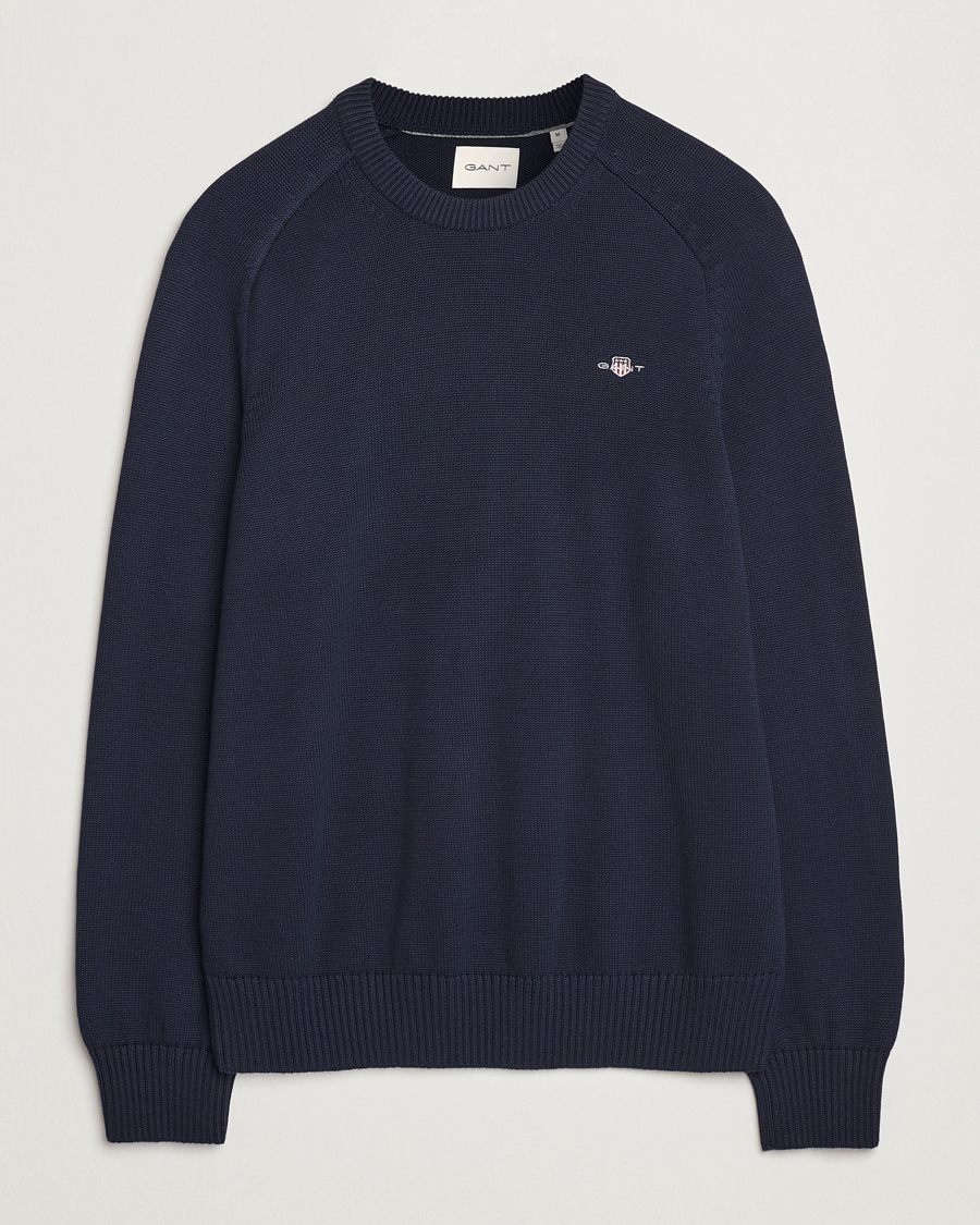 Herre | Gensere | GANT | Casual Cotton Saddle C-neck Evening Blue