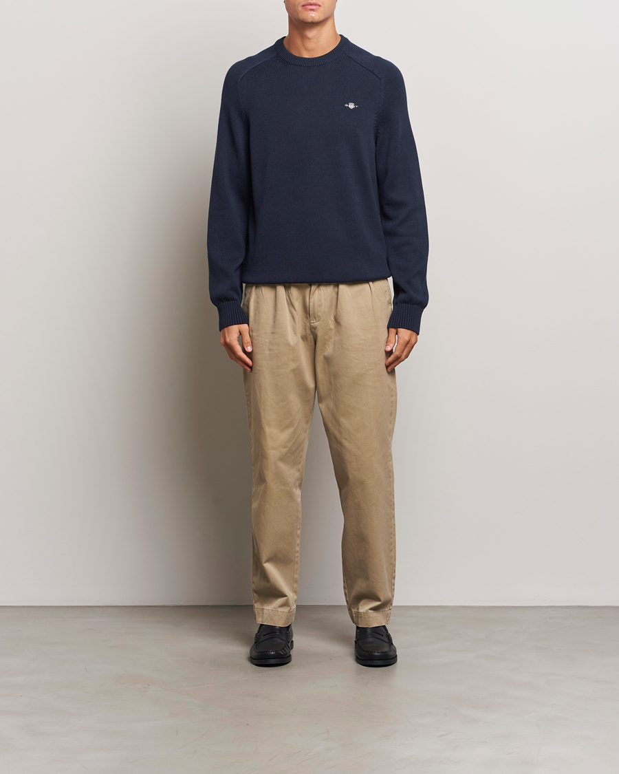 Herre | Gensere | GANT | Casual Cotton Saddle C-neck Evening Blue