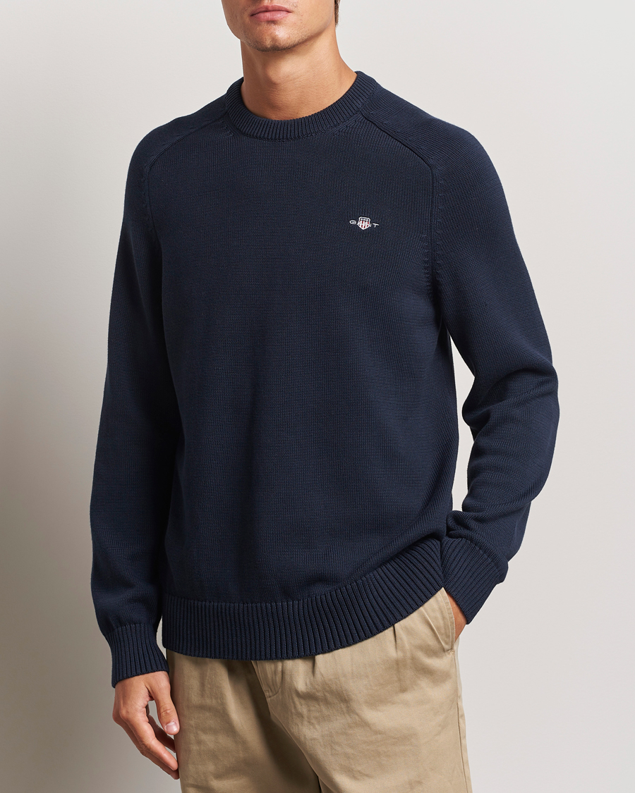 Herre | Gensere | GANT | Casual Cotton Saddle C-neck Evening Blue