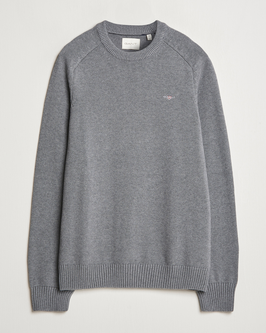 Herre | Gensere | GANT | Casual Cotton Saddle C-neck Dark Grey Melange