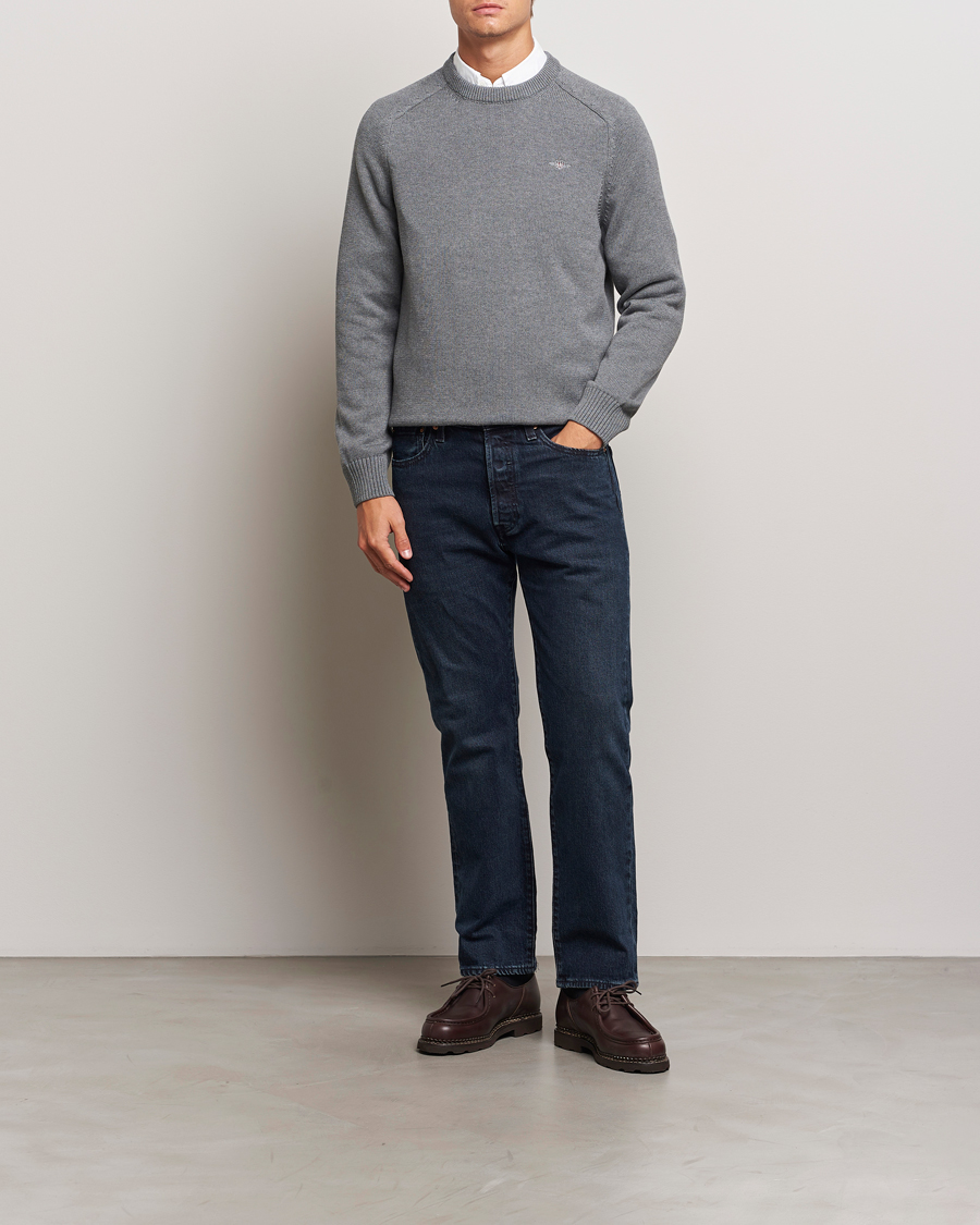 Herre | Gensere | GANT | Casual Cotton Saddle C-neck Dark Grey Melange