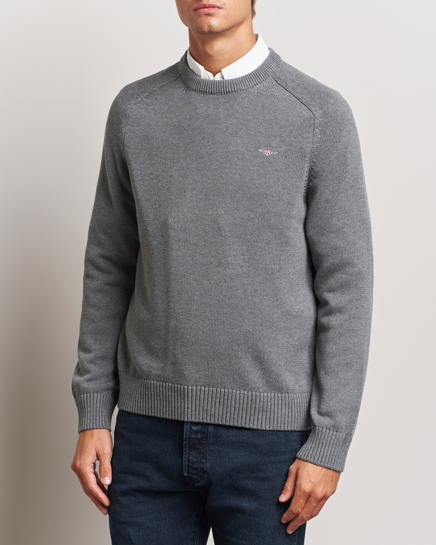 Herre | Gensere | GANT | Casual Cotton Saddle C-neck Dark Grey Melange