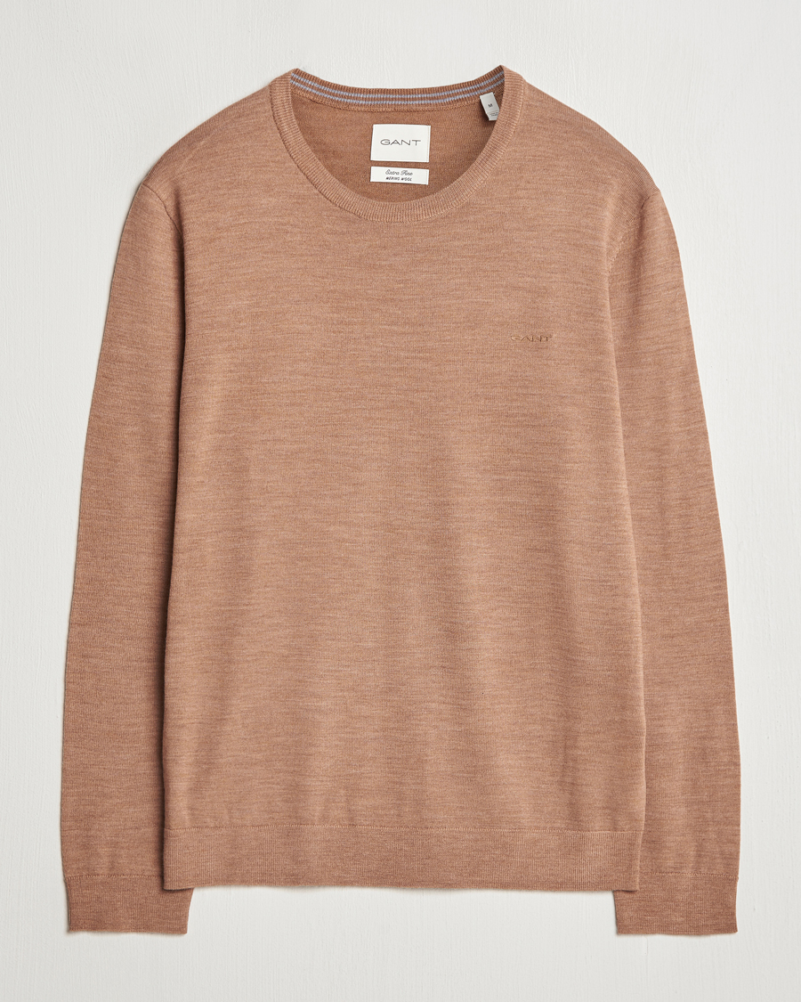 Herre | Gensere | GANT | Extrafine Merino Wool C-Neck Dk Sand Melange
