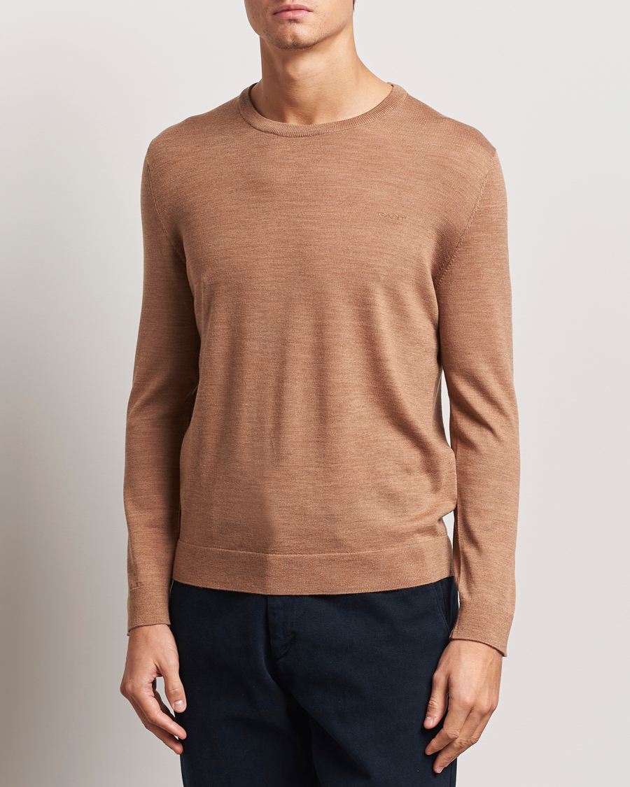Herre | Gensere | GANT | Extrafine Merino Wool C-Neck Dk Sand Melange