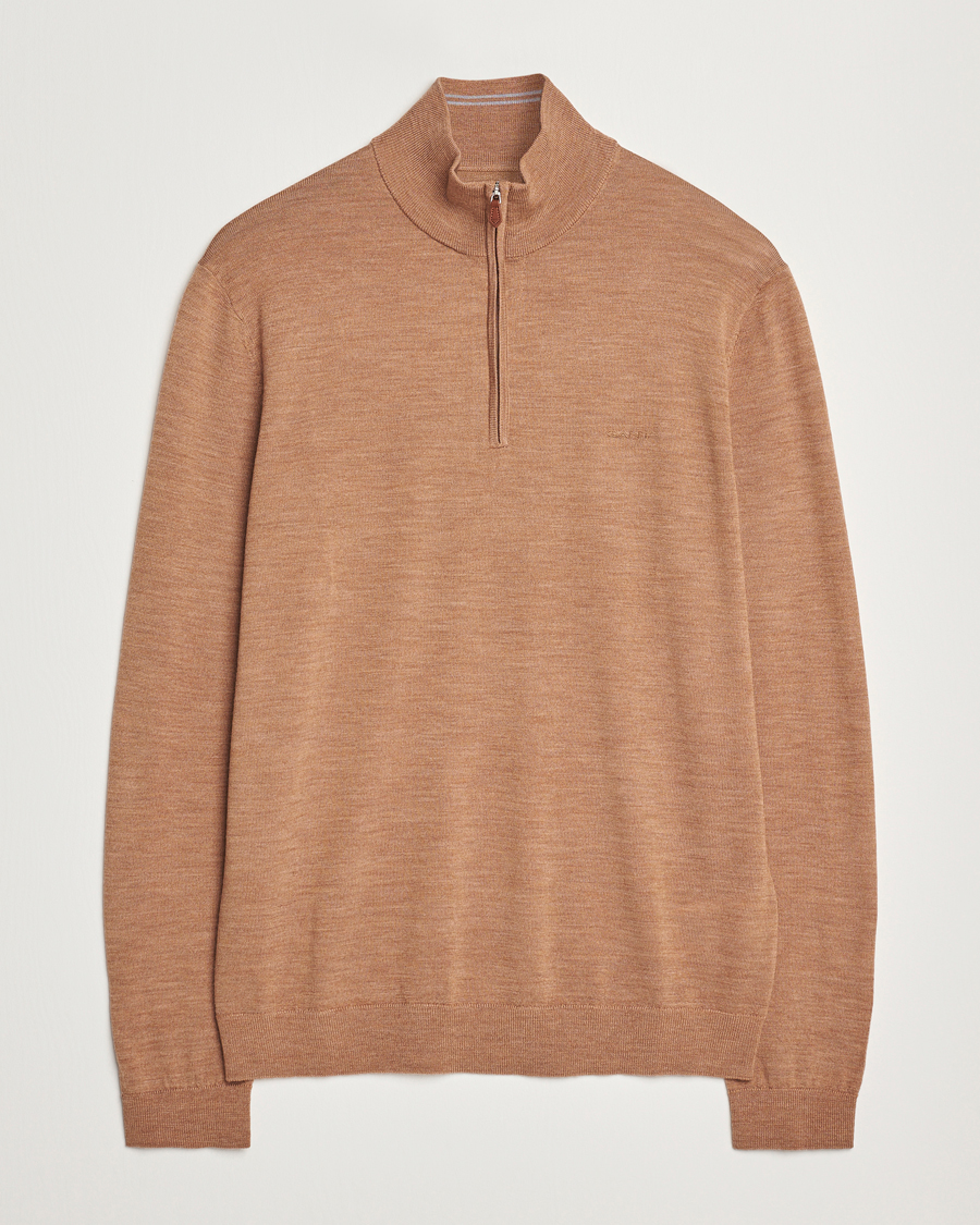 Herre | Gensere | GANT | Extrafine Merino Wool Half Zip Dk Sand Melange