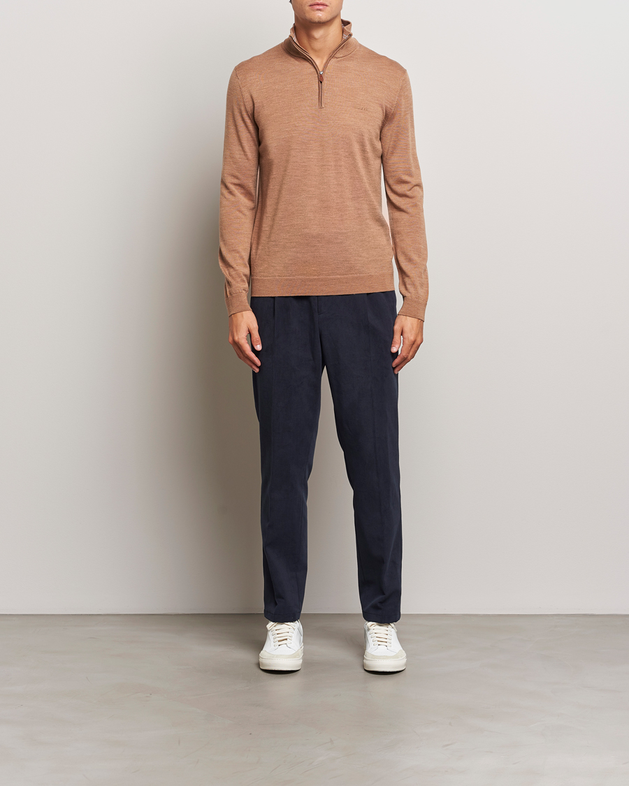 Herre | Gensere | GANT | Extrafine Merino Wool Half Zip Dk Sand Melange
