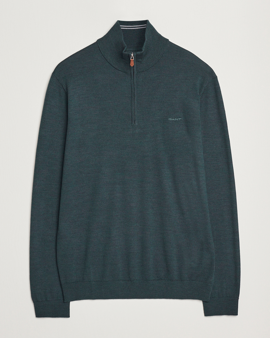 Herre | Gensere | GANT | Extrafine Merino Wool Half Zip Tartan Green