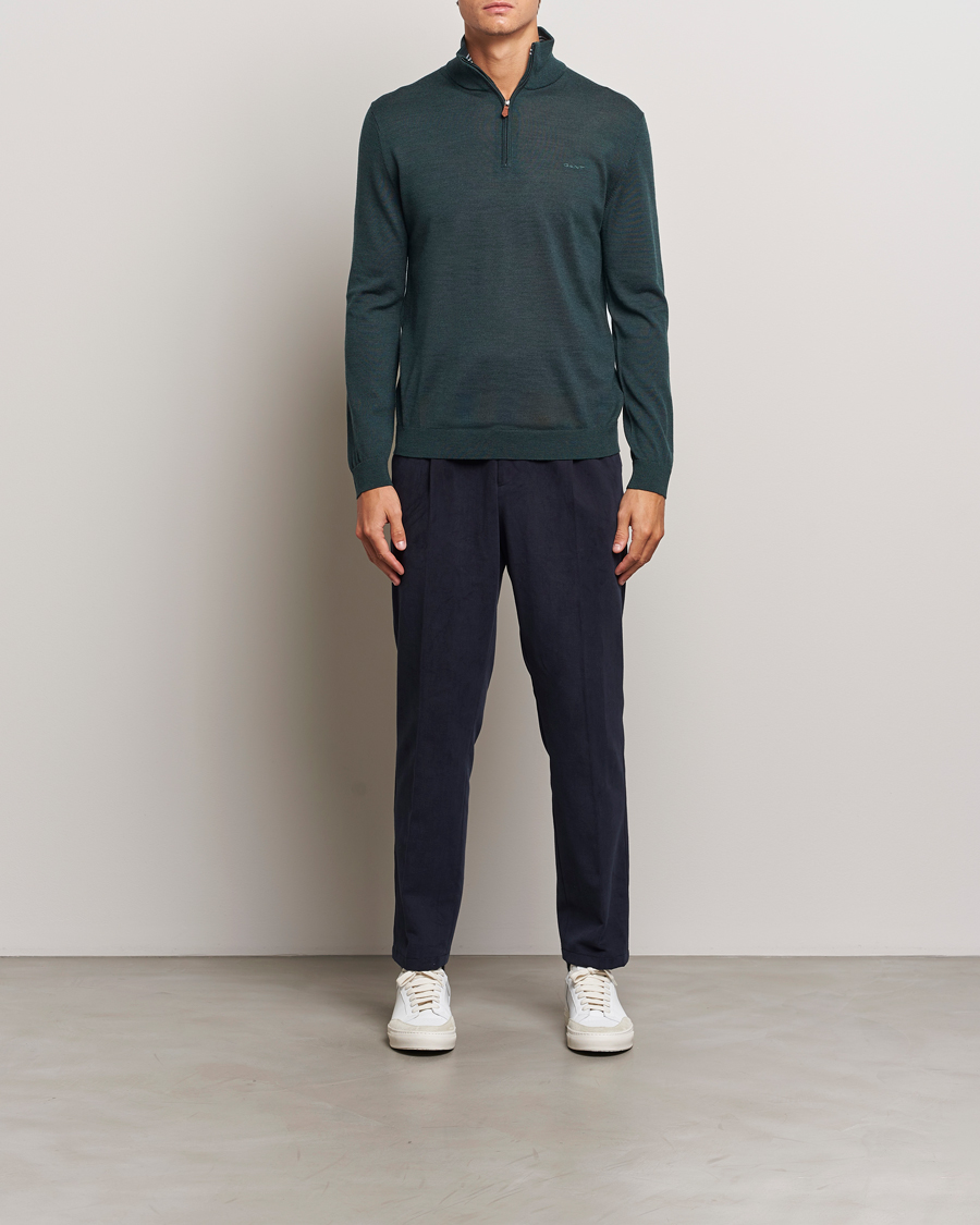 Herre | Gensere | GANT | Extrafine Merino Wool Half Zip Tartan Green