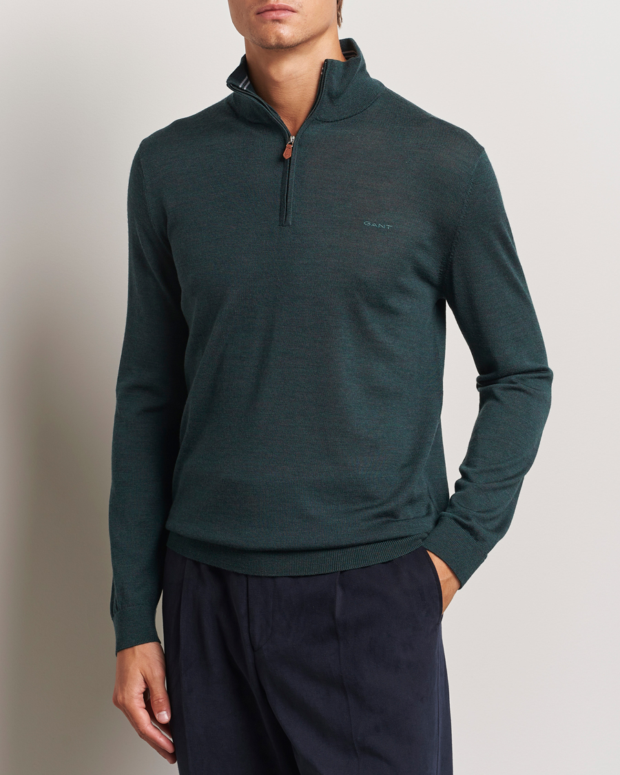 Herre | Gensere | GANT | Extrafine Merino Wool Half Zip Tartan Green
