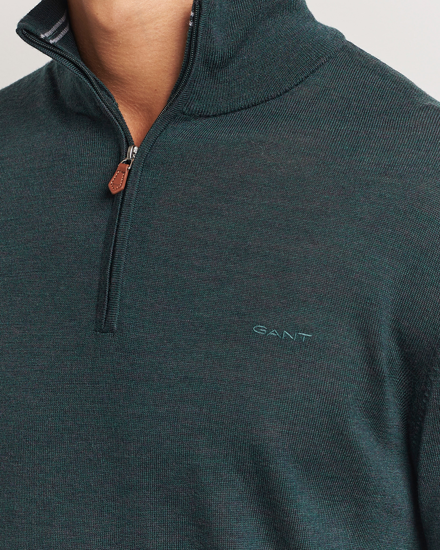 Herre | Gensere | GANT | Extrafine Merino Wool Half Zip Tartan Green