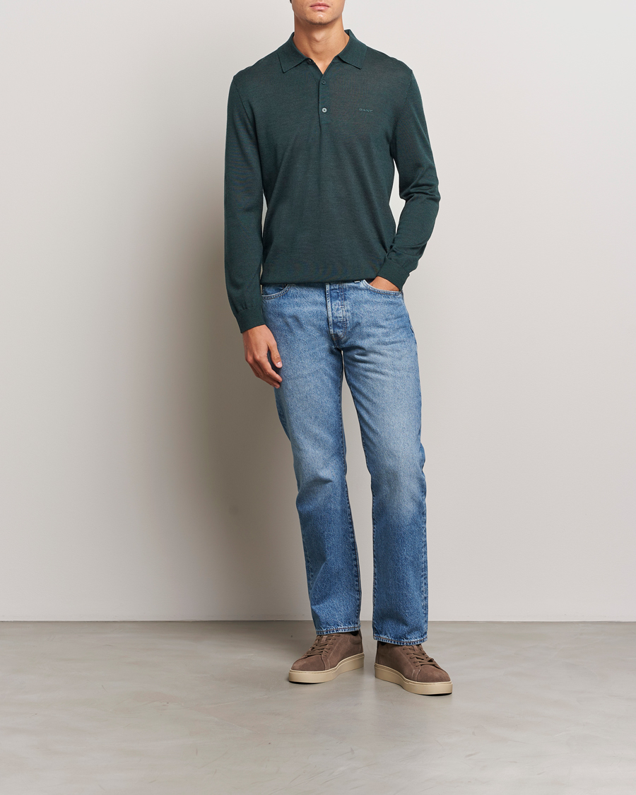 Herre | Gensere | GANT | Extrafine Merino Wool Polo Tartan Green