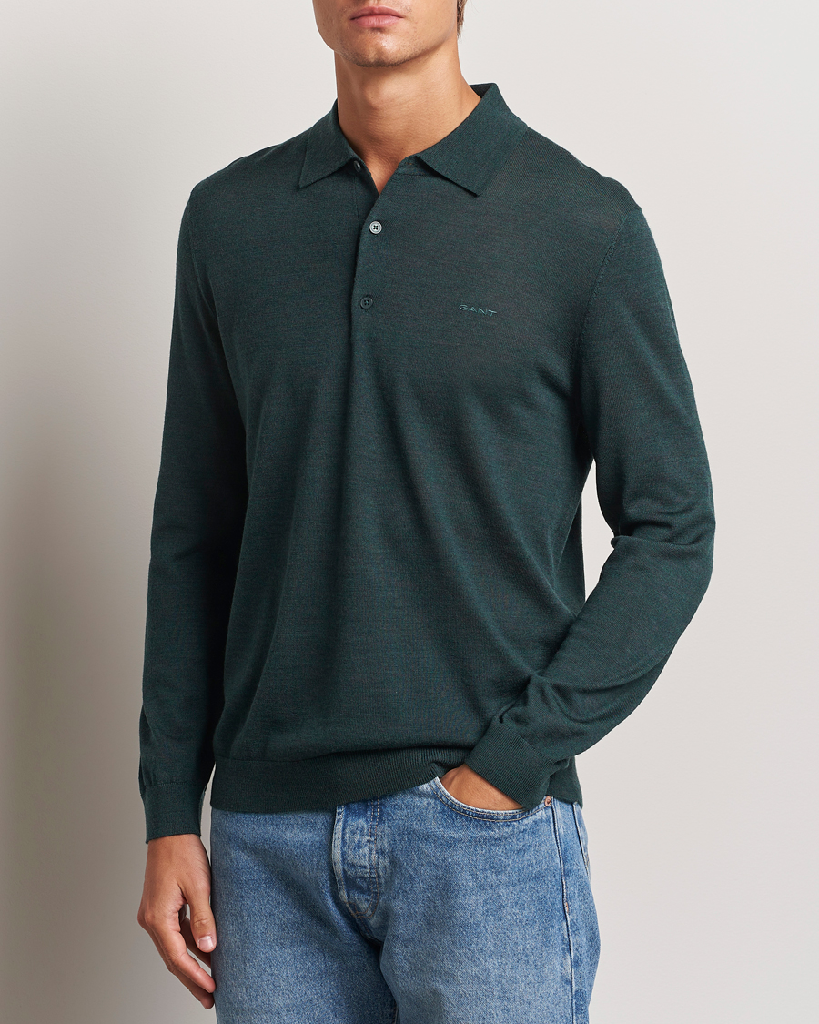 Herre | Gensere | GANT | Extrafine Merino Wool Polo Tartan Green