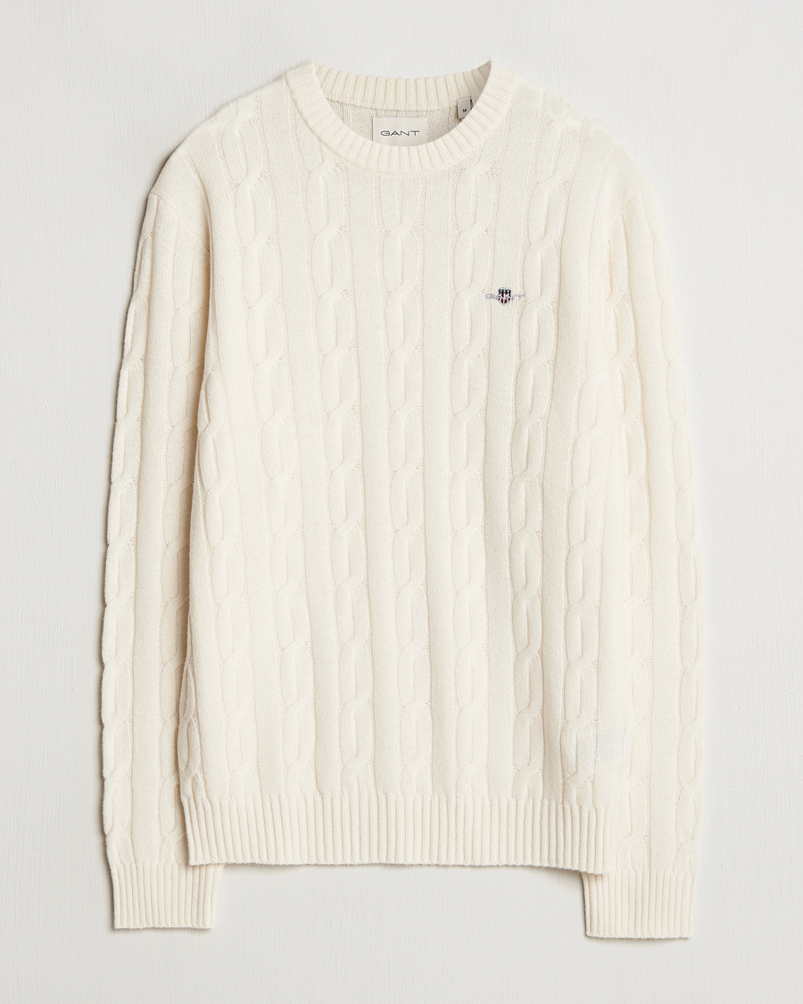 Herre | Gensere | GANT | Lambswool Cable C-Neck Cream