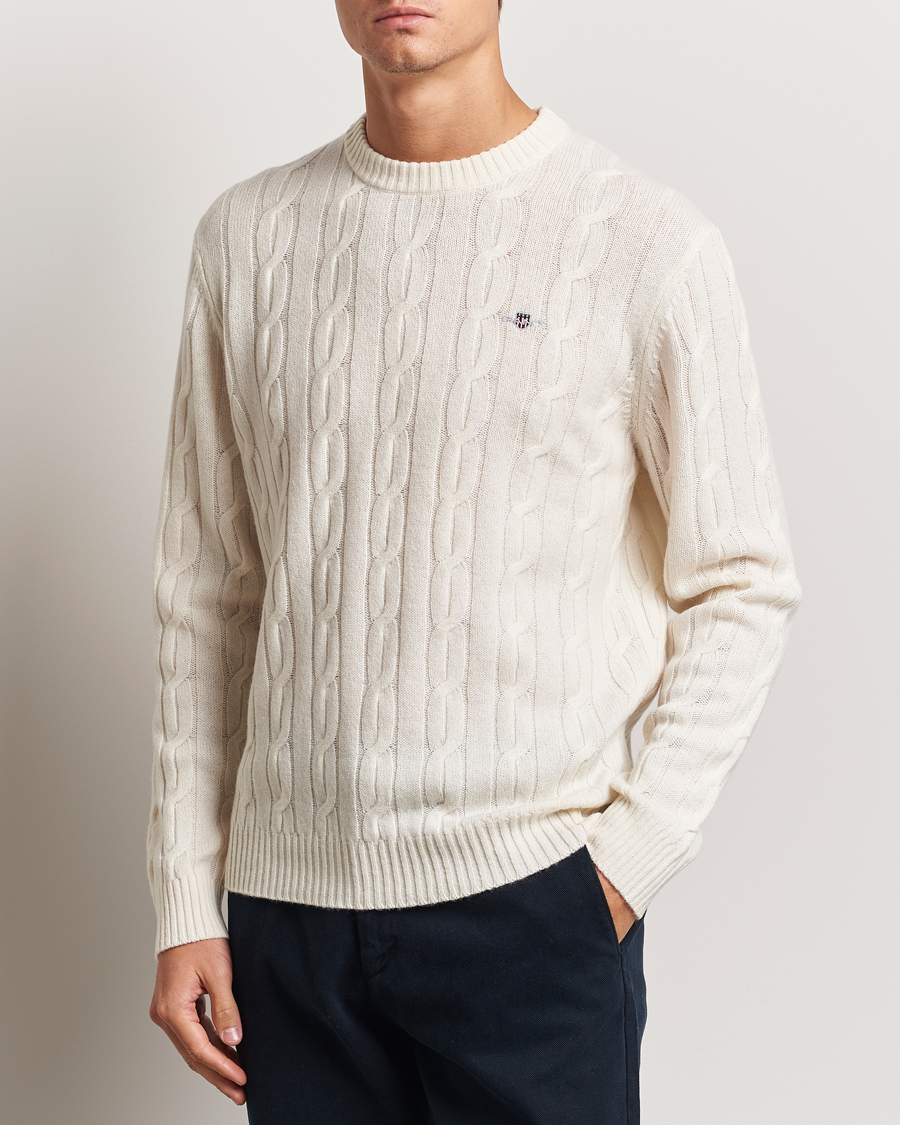 Herre | Gensere | GANT | Lambswool Cable C-Neck Cream