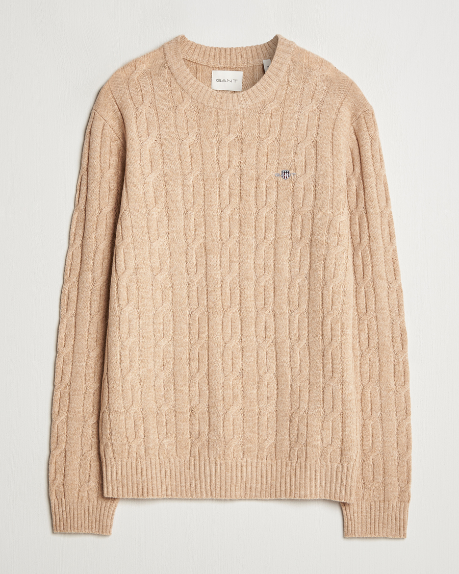 Herre | Gensere | GANT | Lambswool Cable C-Neck Khaki Melange