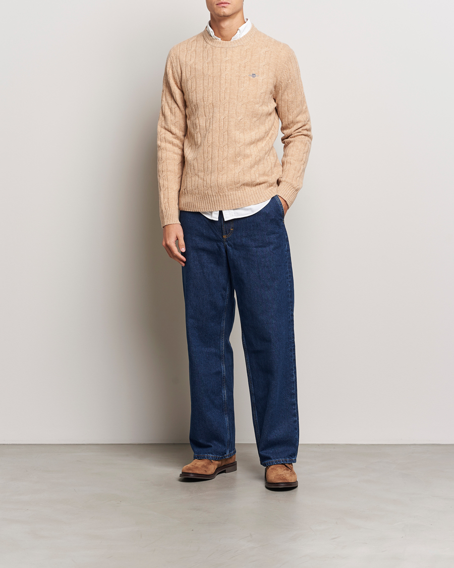 Herre | Gensere | GANT | Lambswool Cable C-Neck Khaki Melange