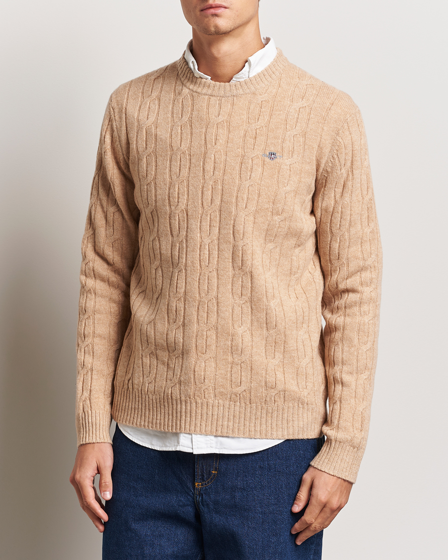 Herre | Gensere | GANT | Lambswool Cable C-Neck Khaki Melange
