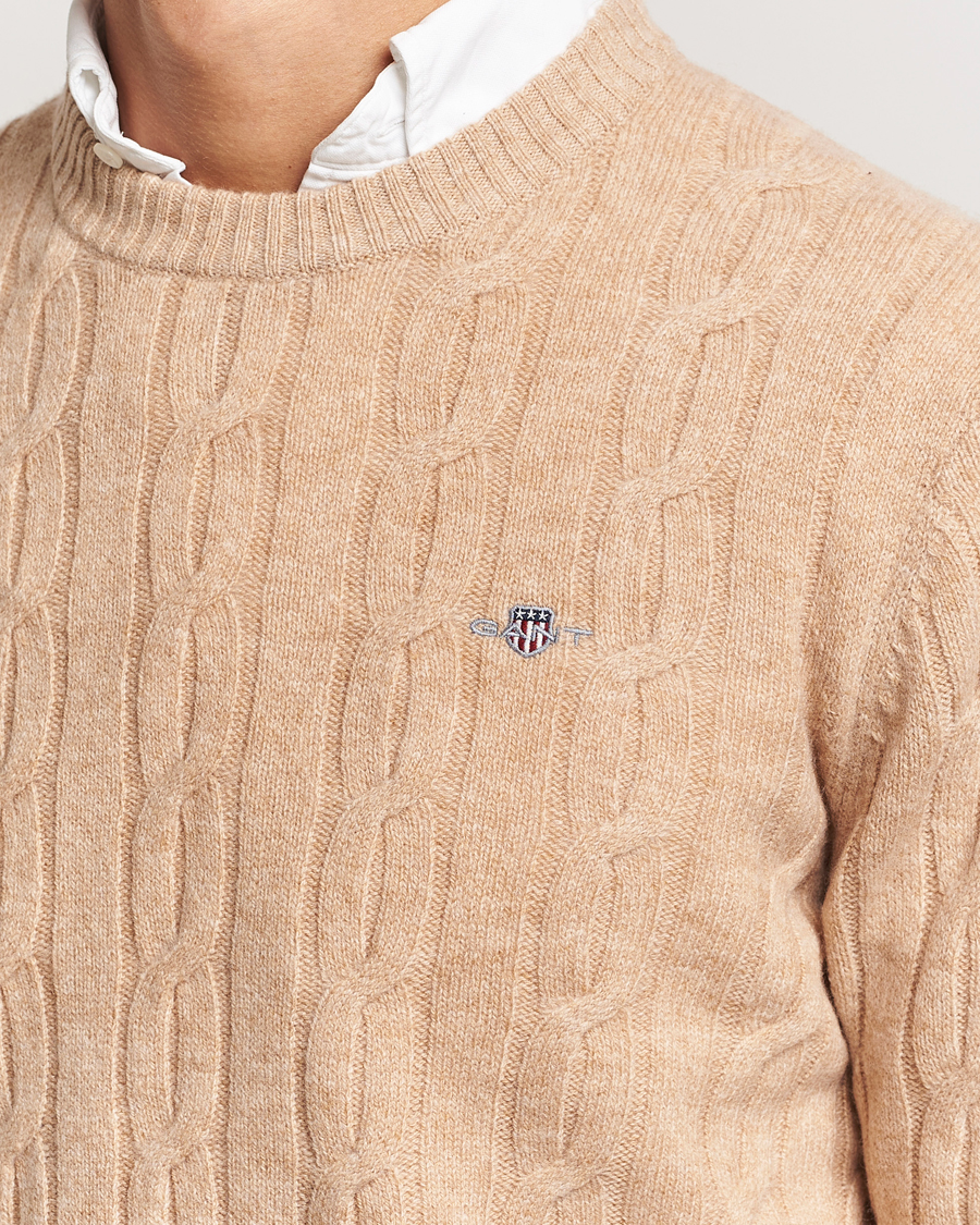 Herre | Gensere | GANT | Lambswool Cable C-Neck Khaki Melange