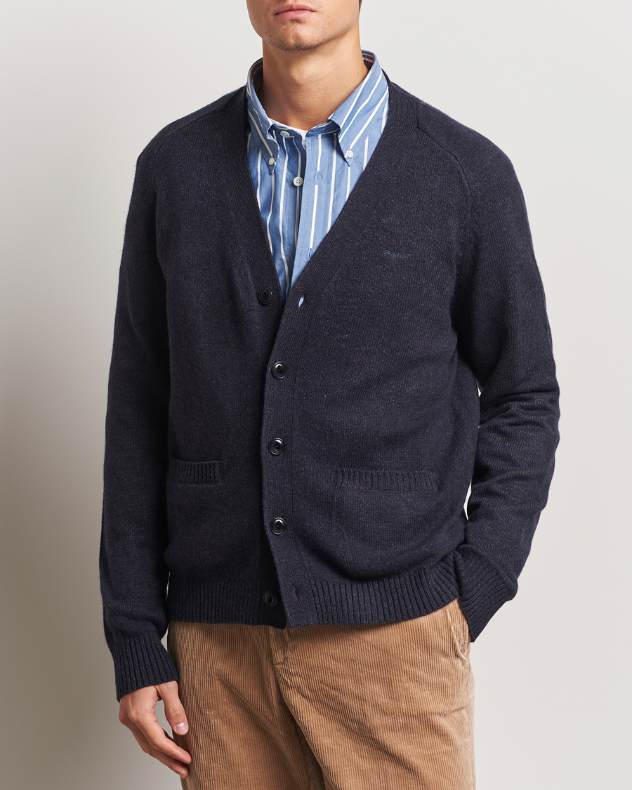 Herre | Gensere | GANT | Wool Blend Cardigan Dark Navy Melange