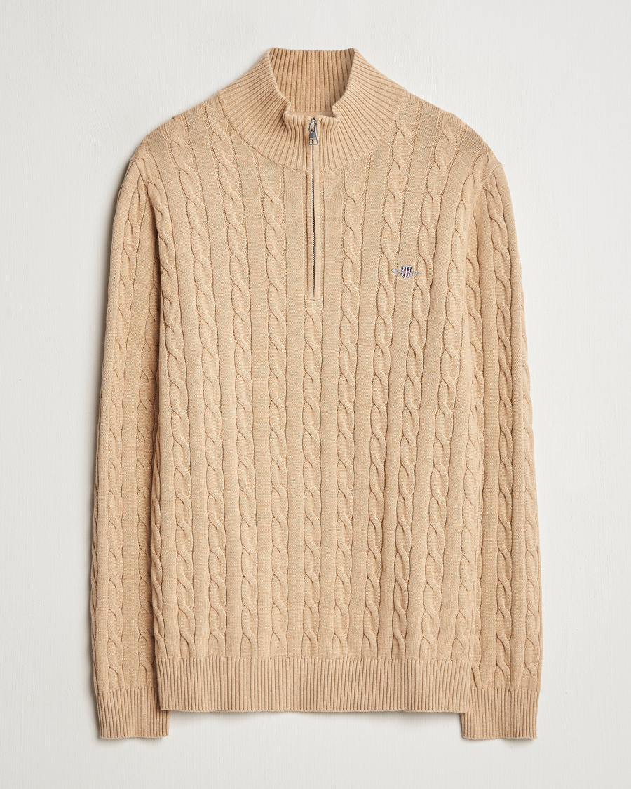 Herre | Gensere | GANT | Cotton Cable Half Zip Khaki Melange