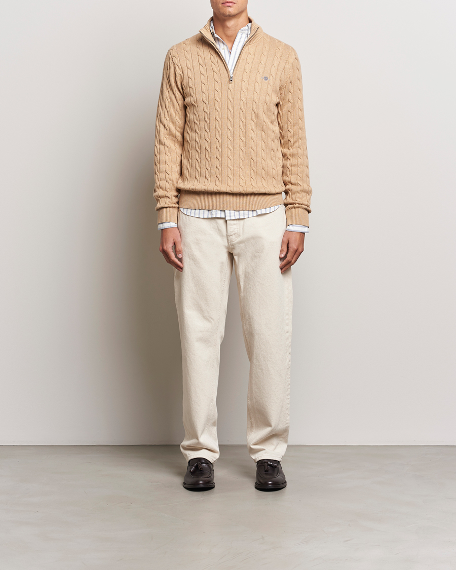 Herre | Gensere | GANT | Cotton Cable Half Zip Khaki Melange