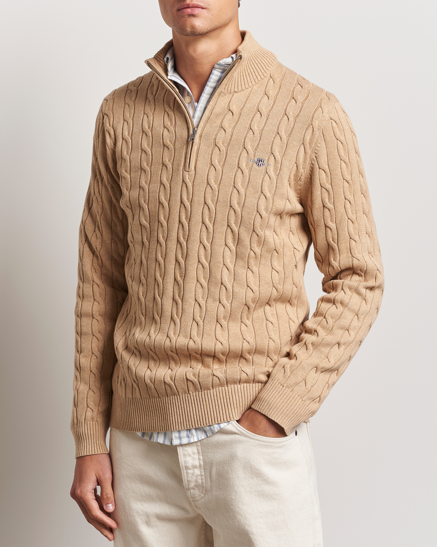 Herre | Gensere | GANT | Cotton Cable Half Zip Khaki Melange