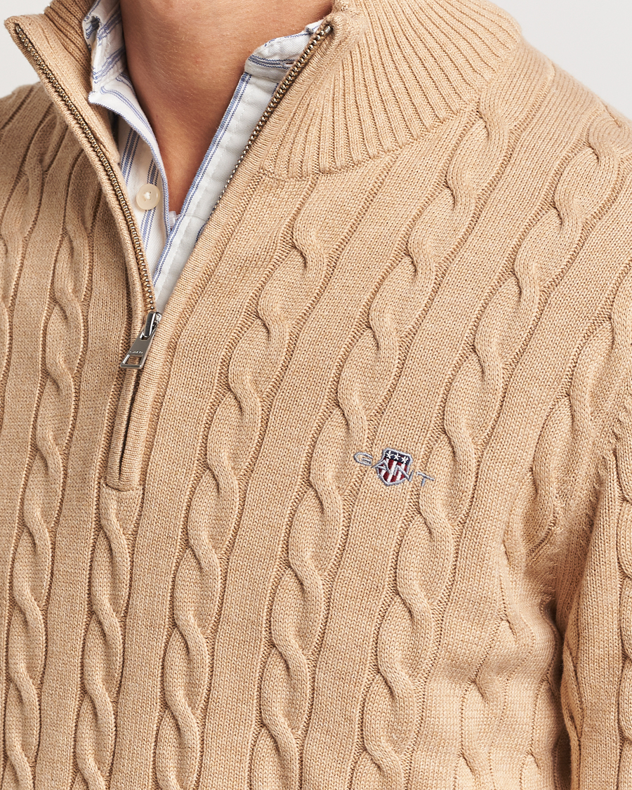 Herre | Gensere | GANT | Cotton Cable Half Zip Khaki Melange