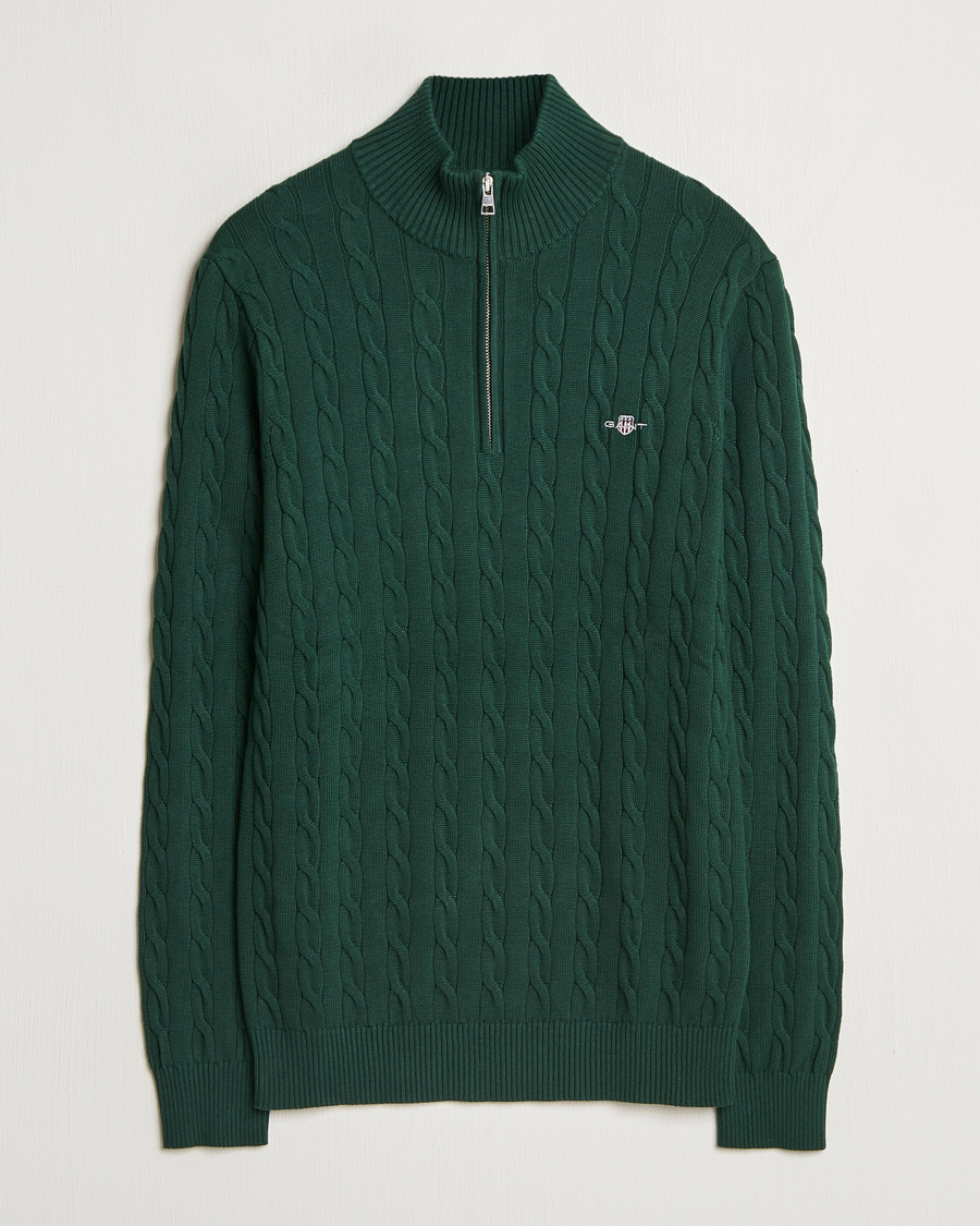 Herre | Gensere | GANT | Cotton Cable Half Zip Tartan Green