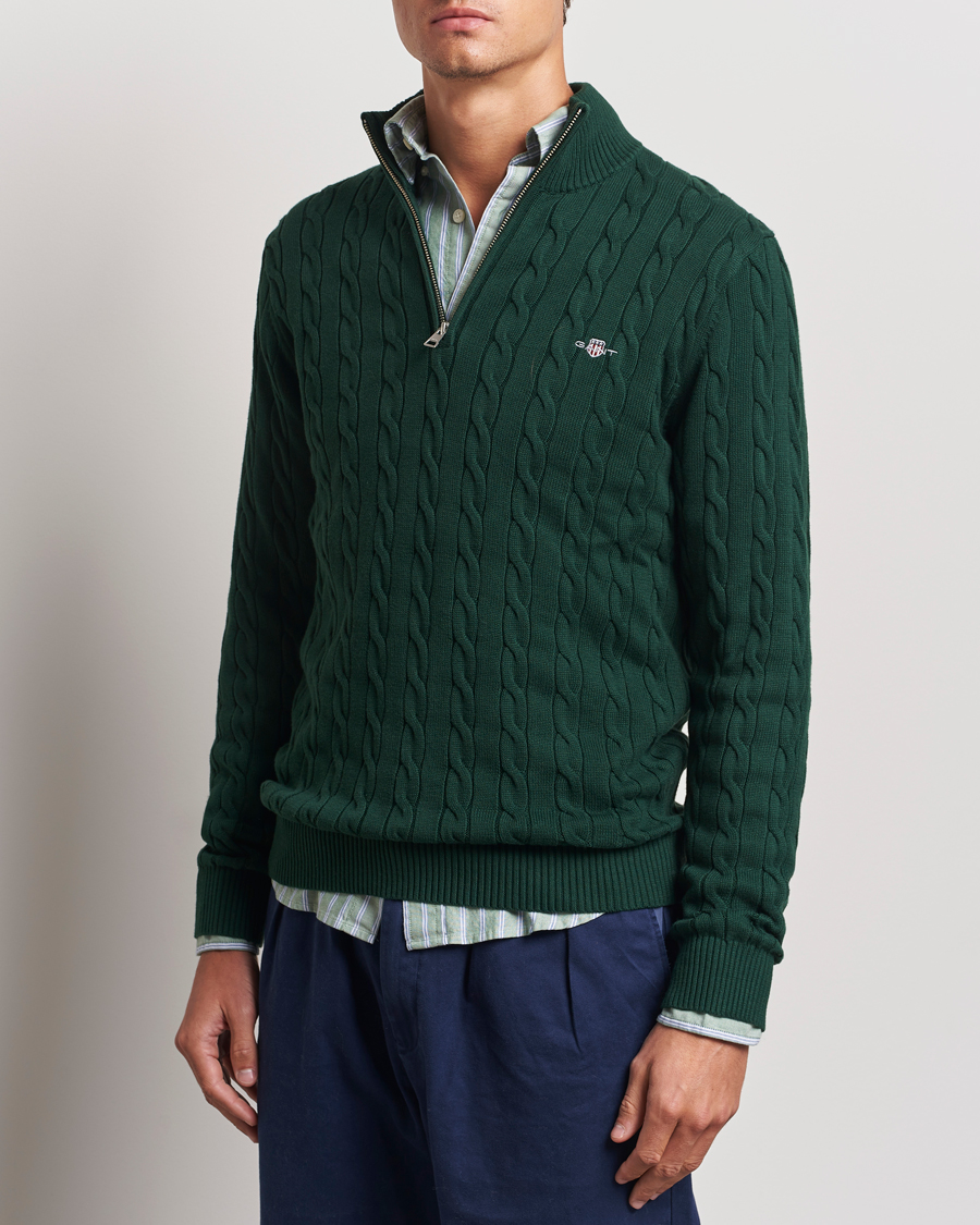 Herre | Gensere | GANT | Cotton Cable Half Zip Tartan Green