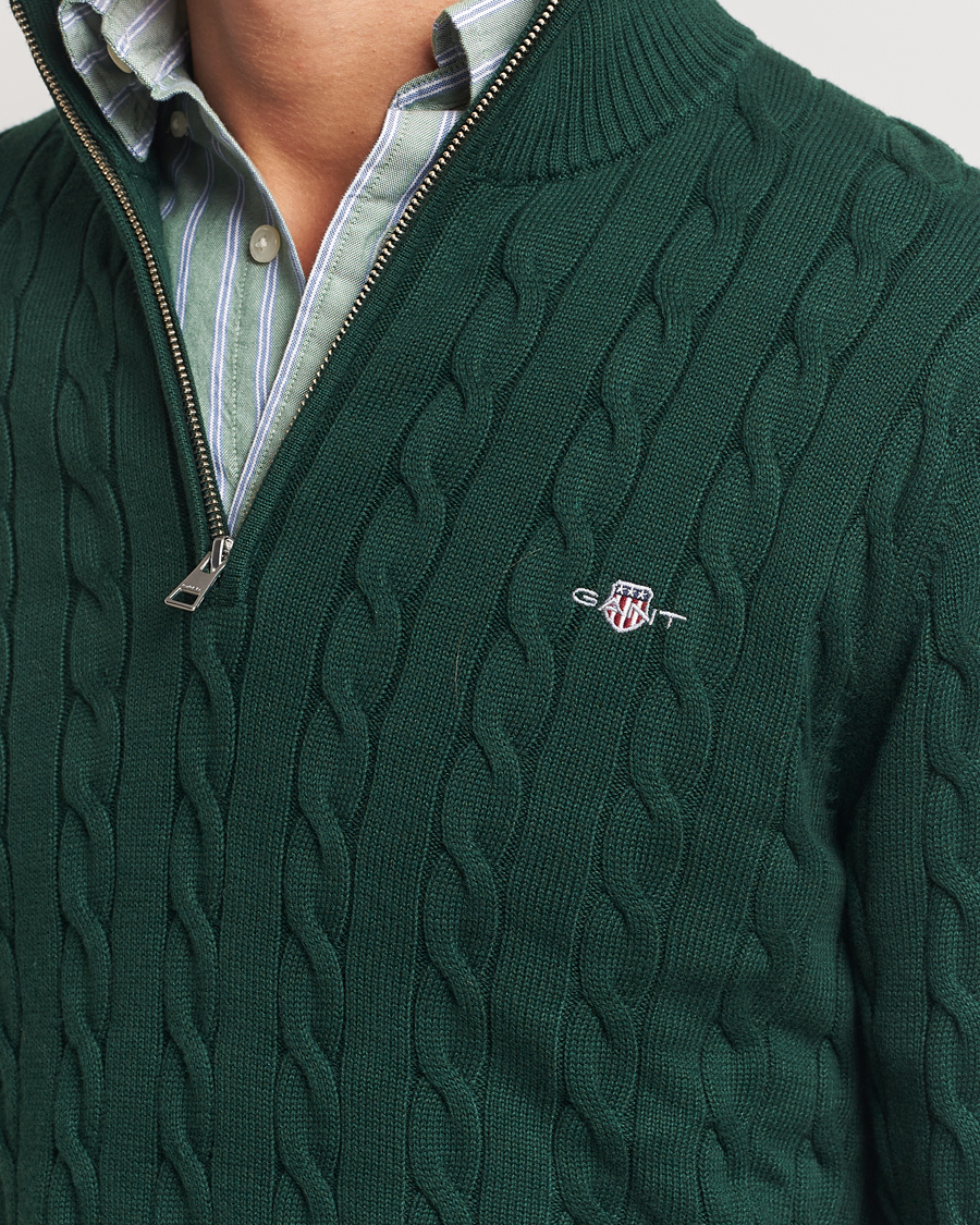 Herre | Gensere | GANT | Cotton Cable Half Zip Tartan Green