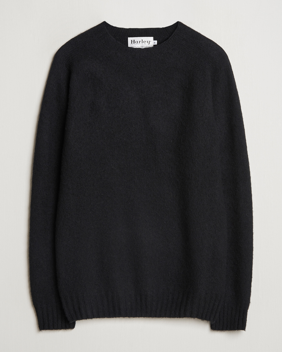 Herre | Gensere | Harley Of Scotland | Brushed Supersoft Lambswool Crewneck Black