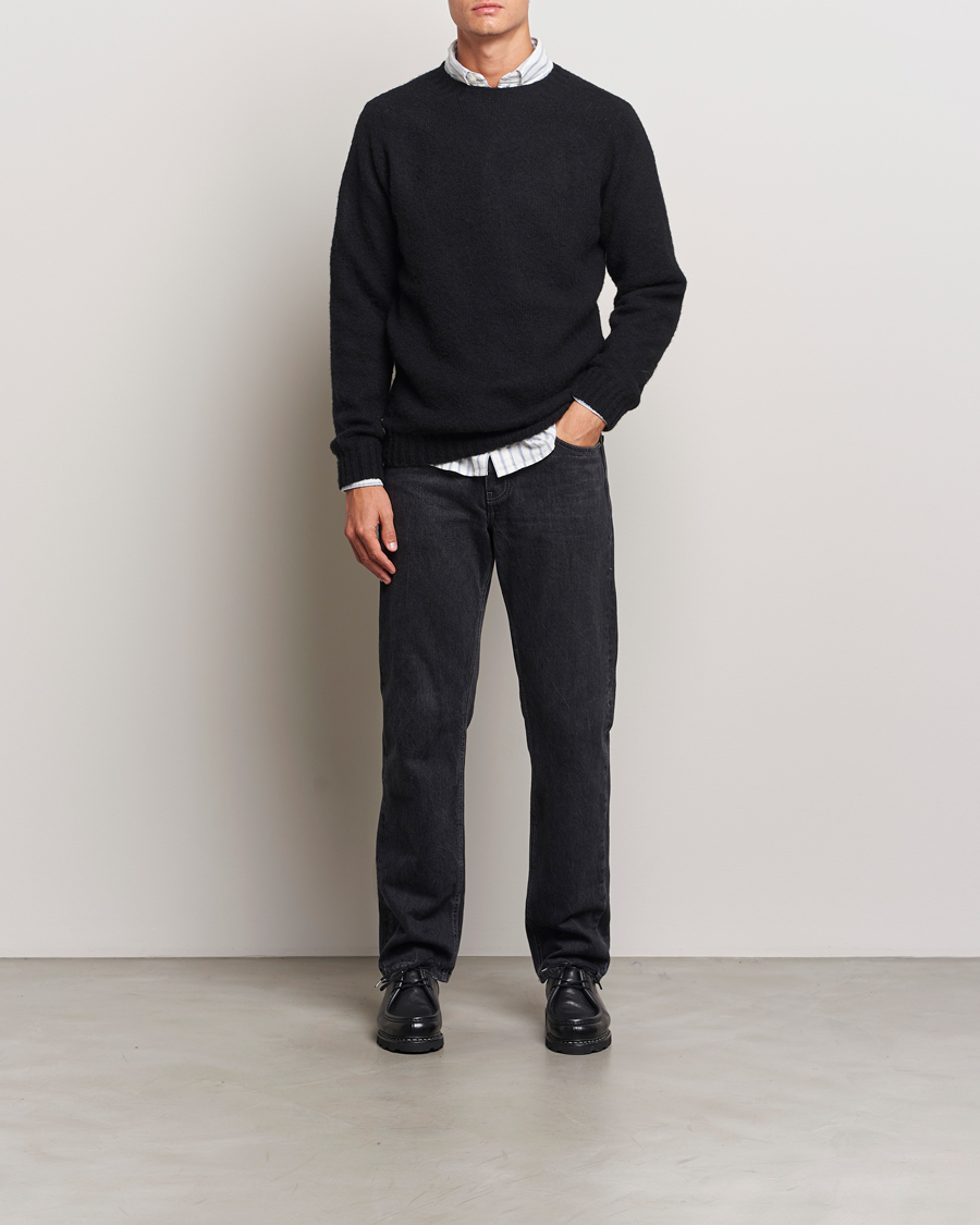 Herre | Gensere | Harley Of Scotland | Brushed Supersoft Lambswool Crewneck Black