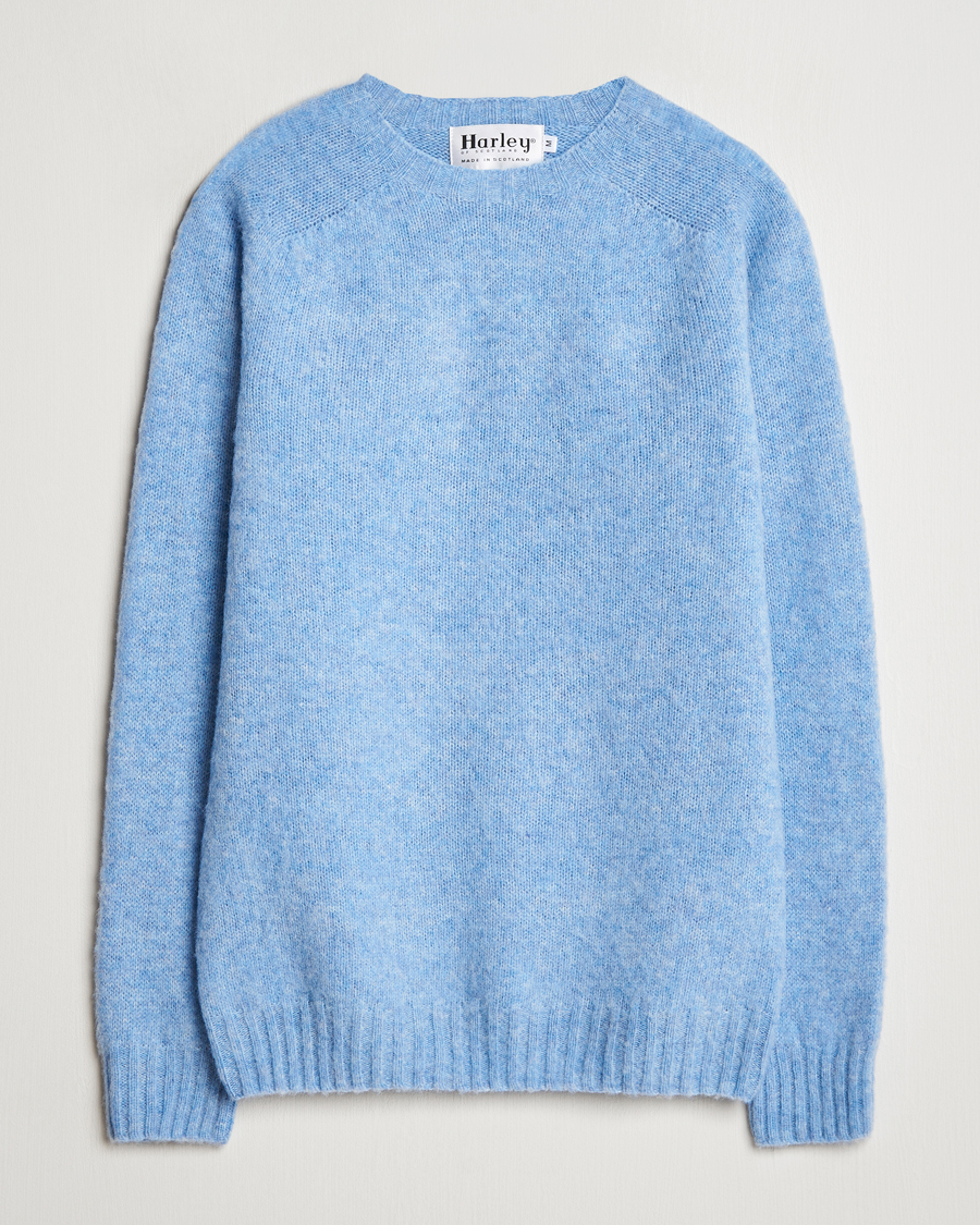 Herre | Gensere | Harley Of Scotland | Brushed Supersoft Lambswool Crewneck Ice Sea