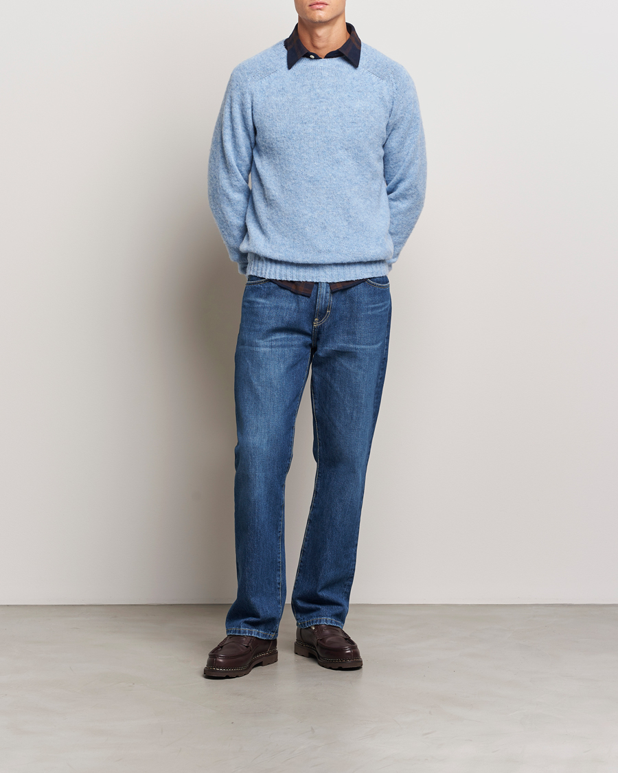 Herre | Gensere | Harley Of Scotland | Brushed Supersoft Lambswool Crewneck Ice Sea