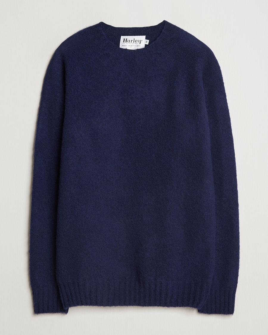 Herre | Gensere | Harley Of Scotland | Brushed Supersoft Lambswool Crewneck Navy