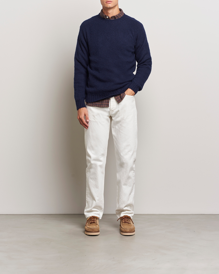 Herre | Gensere | Harley Of Scotland | Brushed Supersoft Lambswool Crewneck Navy