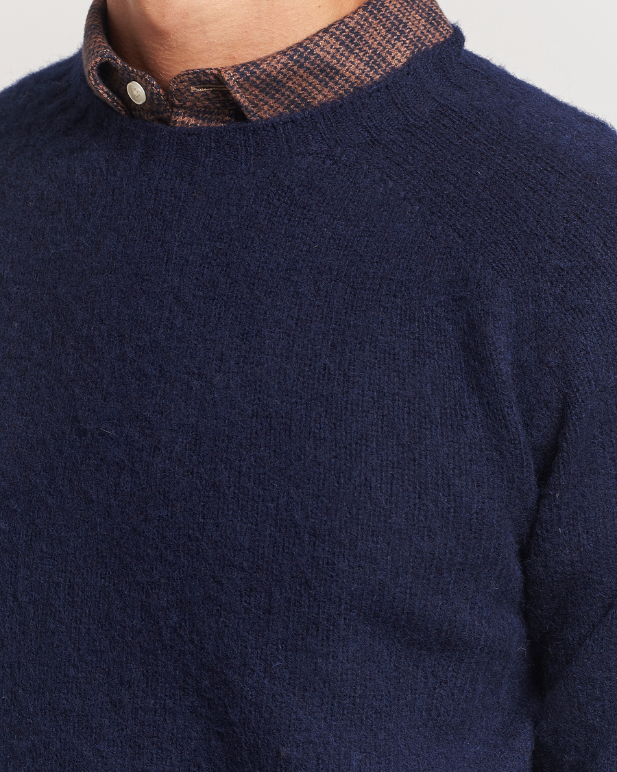 Herre | Gensere | Harley Of Scotland | Brushed Supersoft Lambswool Crewneck Navy