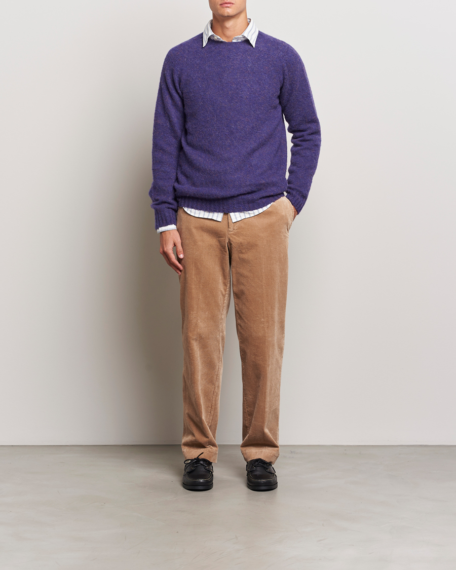 Herre | Gensere | Harley Of Scotland | Brushed Supersoft Lambswool Crewneck Royal Violet