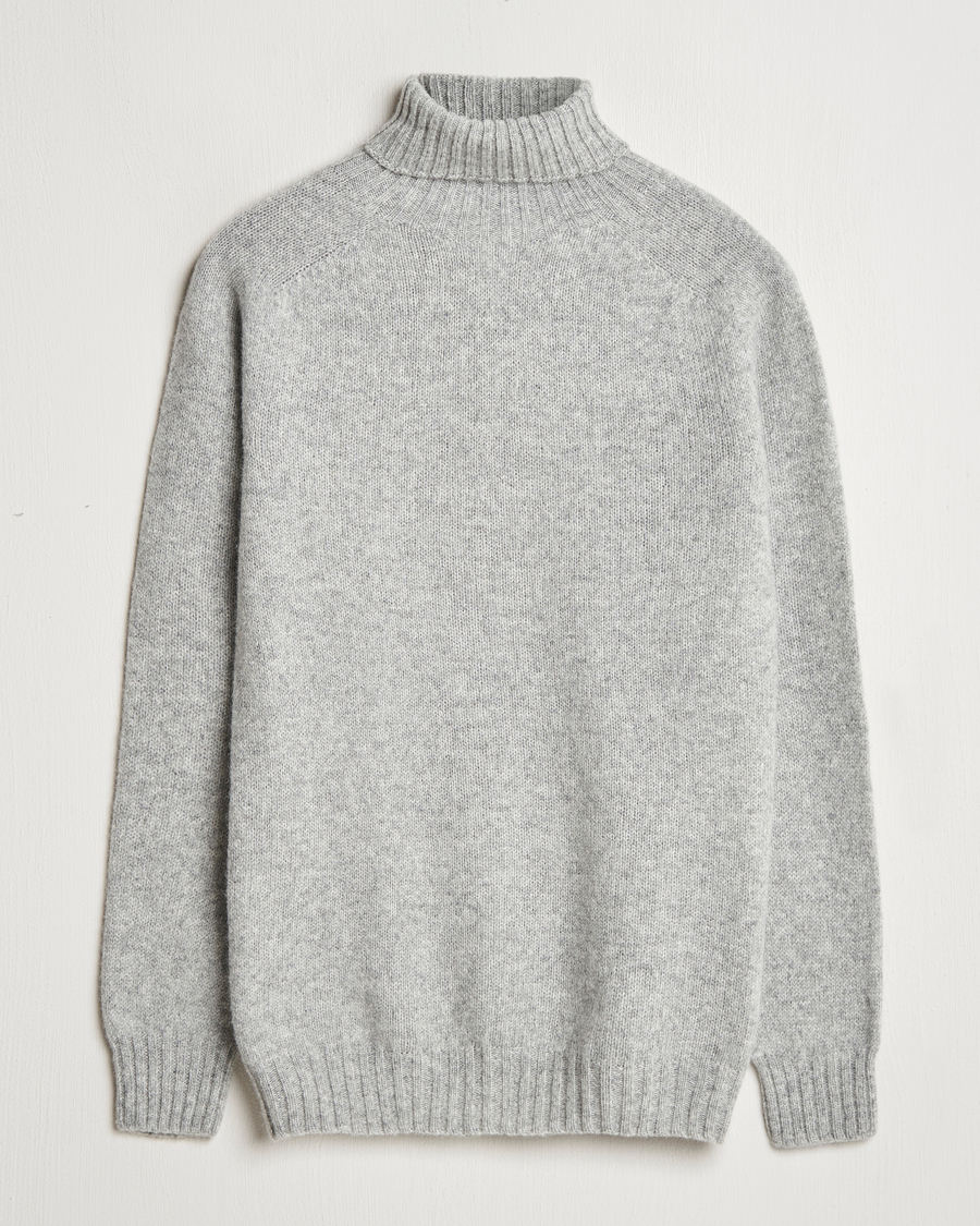 Herre | Gensere | Harley Of Scotland | Supersoft Lambswool Rollneck Silver Grey