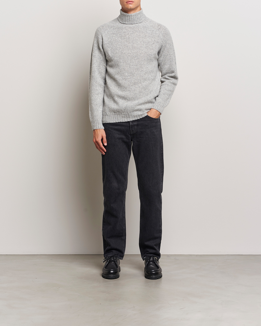 Herre | Gensere | Harley Of Scotland | Supersoft Lambswool Rollneck Silver Grey
