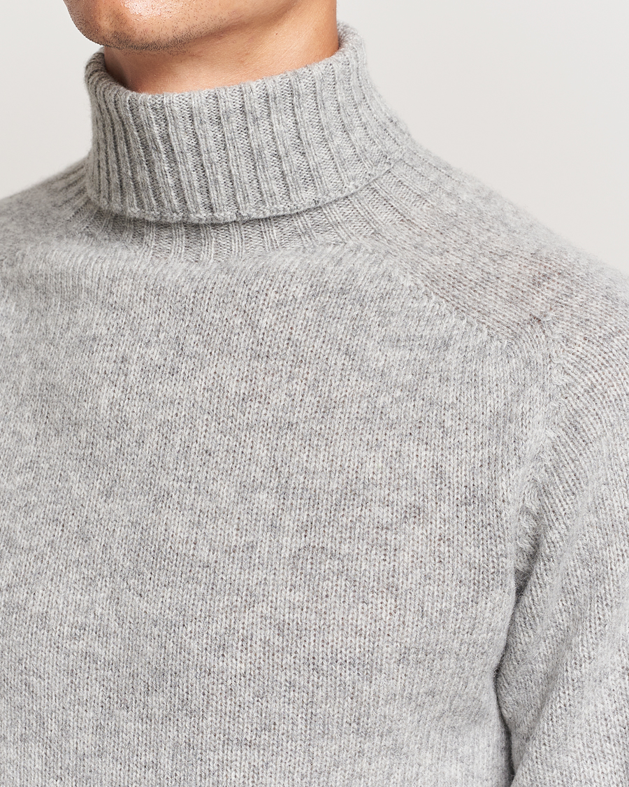 Herre | Gensere | Harley Of Scotland | Supersoft Lambswool Rollneck Silver Grey