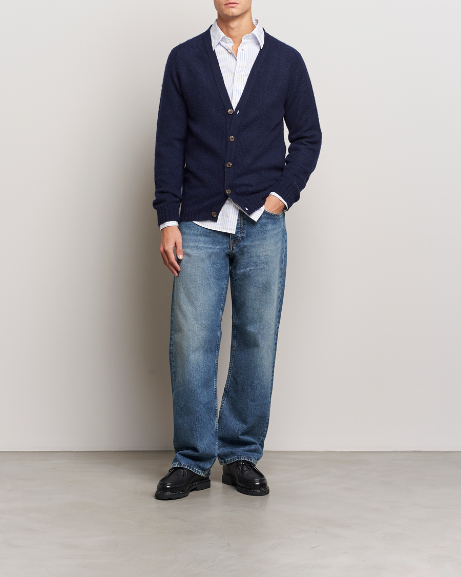 Herre | Gensere | Harley Of Scotland | Supersoft Lambswool Cardigan Navy