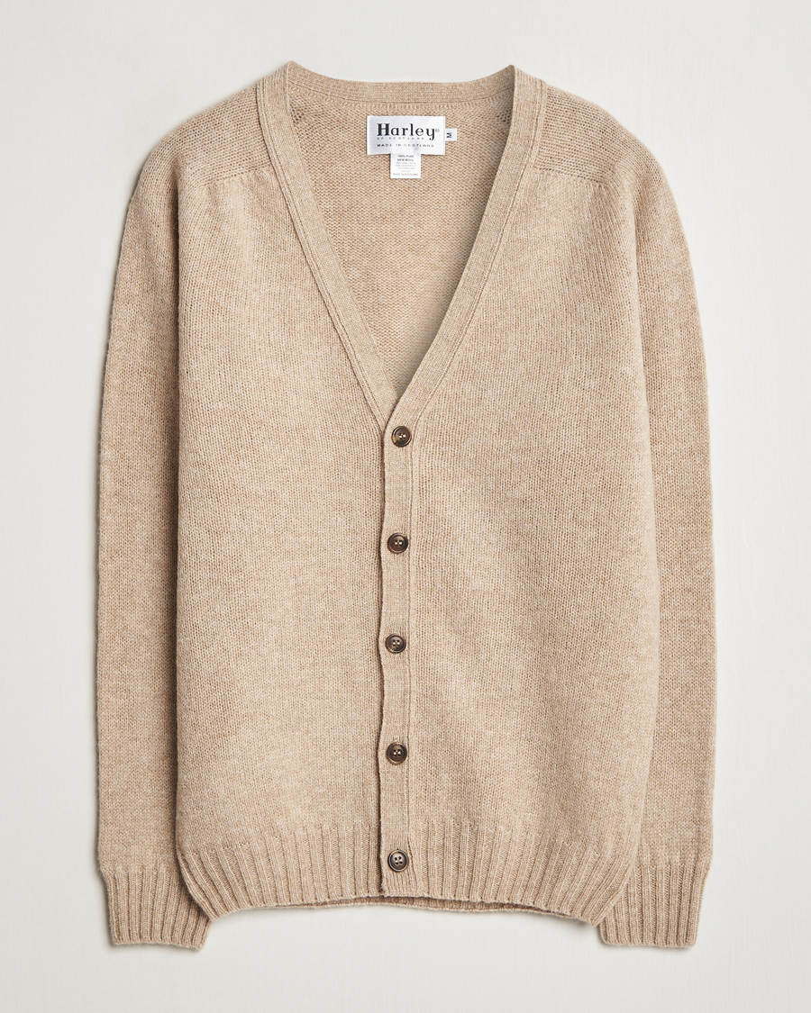 Herre | Gensere | Harley Of Scotland | Supersoft Lambswool Cardigan Oatmilk